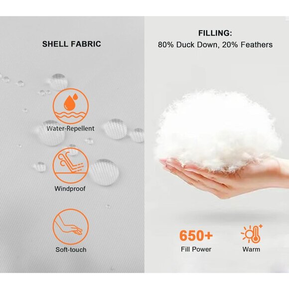 π Women White Down Puffer Jacket Warm Winter Faux-Fur Collar Hood Coat Comfort - Picture 4 of 7